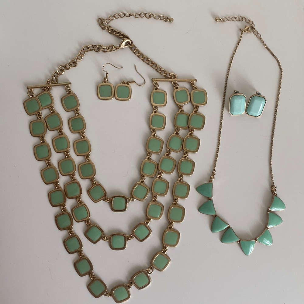 Forever 21 Jewelry / 1 Bracelet 2 Necklaces 3 Sets of Earrings Mint Green Gold